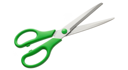 Green handled scissors isolated on transparent background