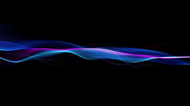 Abstract Neon Flow Fluid Particle Wave Visualization Background. 4K video transparent Alpha Channel. ProRes 4444.