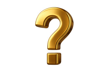 Golden question mark symbol representing queries, uncertainty, and answers on a transparent background