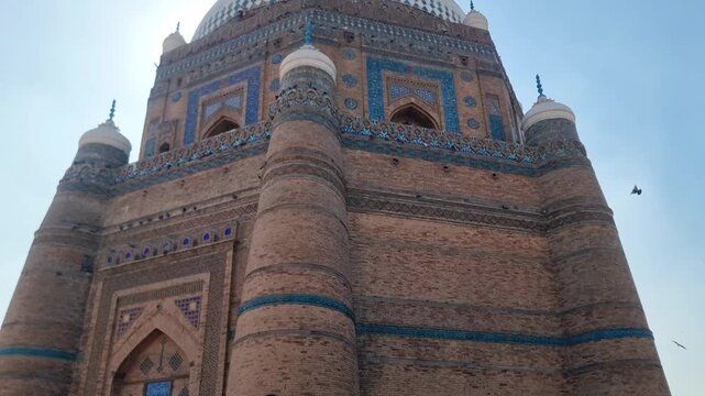 The Tomb of Shah Rukn-e-Alam located in Multan, Punjab, Pakistan, is the mausoleum of the 14th century Punjabi Sufi saint Sheikh Rukn-ud-Din Abul Fateh. historical building in Multan. 4K Footage.