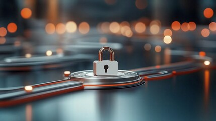 An abstract representation of a digital lock on a glowing globe, protecting interconnected networks