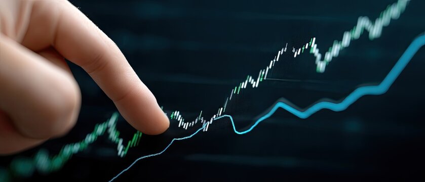 A business professional interacts with a screen displaying various data analytics, graphs, and metrics in a contemporary office environment