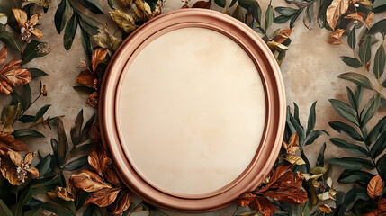 Elegant oval frame adorned with botanical elements for diverse design projects with copy space