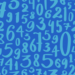 Vibrant student pattern with cobalt blue background with light blue handwritten numbers in various sizes for tech accessories