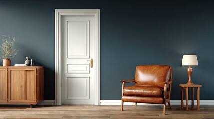 Interior scene with door and furniture creating a comfortable atmosphere