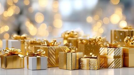 Colorful presents with shiny bows are arranged elegantly, adding joy and excitement to the holiday season celebration