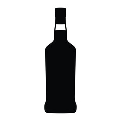 Black silhouette of a liquor bottle with a white label band