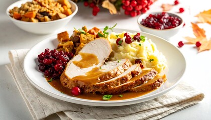 Thanksgiving Feast - A Delicious Holiday Meal with Turkey and Cranberry Sauce.