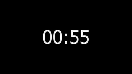 Countdown Timer 0057 Black Background White Digits Minimalist Time Counter Seconds Remaining video - Powered by Adobe