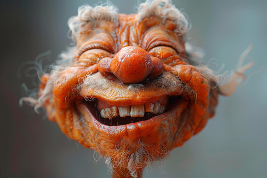 Laughing surreal caricature face exaggerated details fantasy design humor grotesque expression digital art abstract unique creative illustration