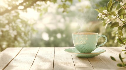 Hot tea cup kept near window and monsoon feel