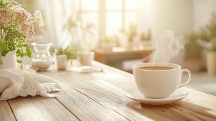 Hot tea cup kept near window and monsoon feel