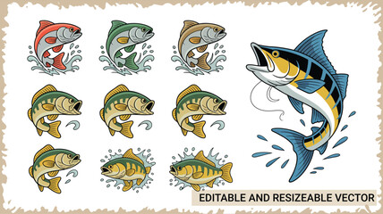 Dynamic Collection of Jumping Game Fish Illustrations .