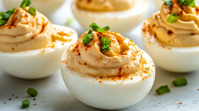 Deviled eggs with paprika and chives a classic appetizer for easter table for National Deviled Egg Day