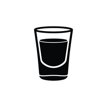 Black silhouette of a shot glass filled with dark liquid