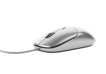 Silver computer mouse close up on transparent background