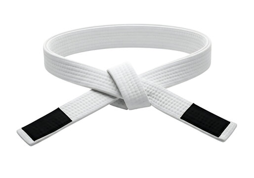 White martial arts belt tied up on transparent background