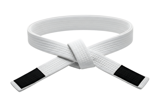 White martial arts belt tied up on transparent background
