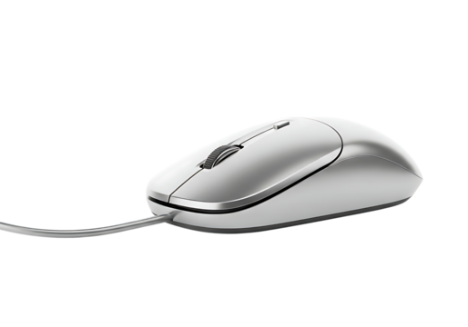 Silver computer mouse close up on transparent background - Powered by Adobe
