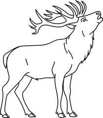 Majestic Deer Stag Line Art - Roaring Wildlife Illustration
