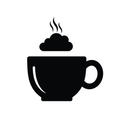 Black silhouette of a steaming coffee cup with whipped cream