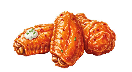 Three delicious chicken wings isolated on transparent background