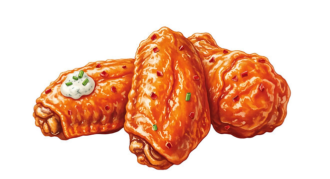 Three delicious chicken wings isolated on transparent background