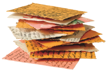 Stack of unsent love letters, nostalgic still life photography, soft golden light, handwriting details