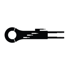 Black silhouette of a stylized key graphic