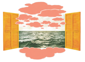 Floating house among pink clouds, surreal nostalgic landscape, cinematic dreamy tone, poetic and symbolic imagery