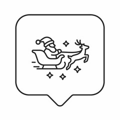 Minimalist line vector of Santa in a flying sleigh with stars in square pin shape, representing the magic of Christmas night and celebration.