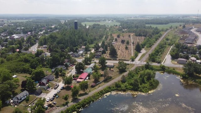 An aerial view of a cemetery. 