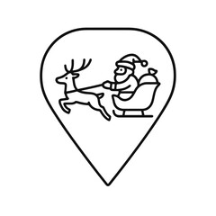 Obraz premium Minimalist line vector of Santa riding his sleigh with a reindeer in square pin shape, representing generosity, celebration, and Christmas tradition.
