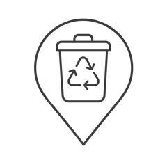 Thin-line trash bin with recycling symbol icon inside a square pin, symbolizing waste sorting and sustainability. Perfect for eco campaigns and green design projects.