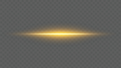 Golden line of light. Glowing glare, horizontal beam. On a transparent background. © VectForest