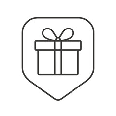 Thin-line gift box icon inside a square pin, symbolizing generosity and celebration. Perfect for Christmas, New Year, and 2026 festive projects.