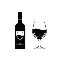 Black silhouette of wine bottle and glass drink beverage