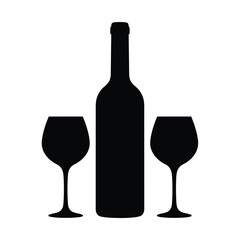 Black silhouette of wine bottle and two wine glasses