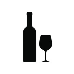 Black silhouette of wine bottle and wine glass white