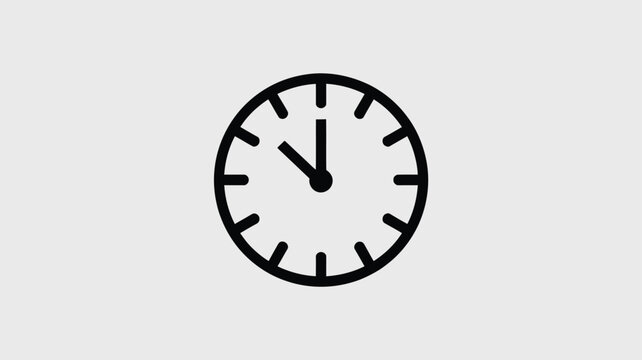 Minimalist black outline clock icon on a clean white background, depicting time management, punctuality, deadline, and scheduling concepts.