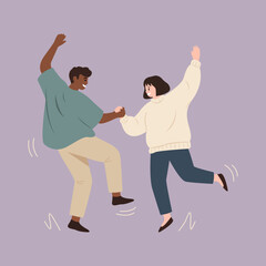 Dancing Couple Celebrating Joyful Party Minimal Flat Illustration