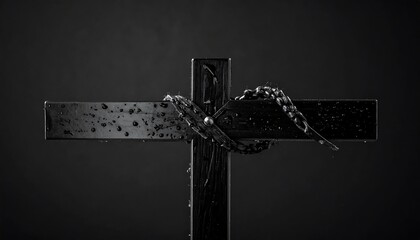 Dark Cross with Rosary Beads - A Study in Faith and Shadow.