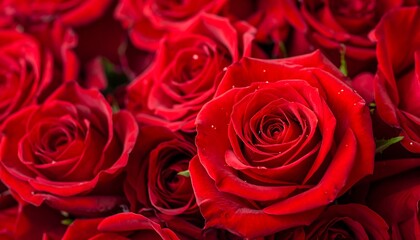 Close-up of a Bouquet of Deep Red Roses.