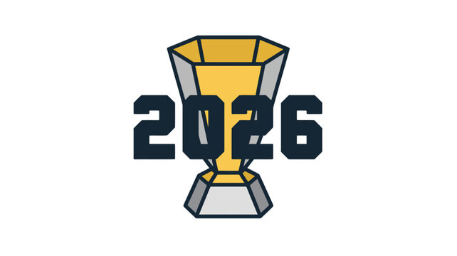 Stylized gold and grey trophy icon with bold dark blue 2026 numbers, symbolizing achievement, victory, and future success