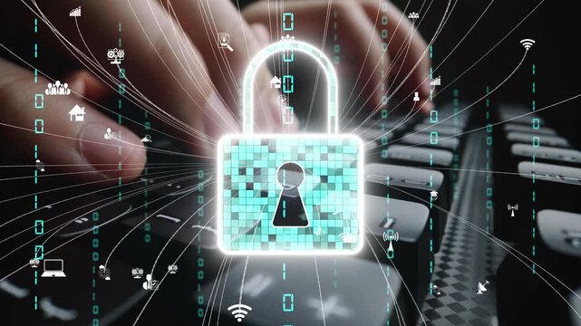 A striking visual of a lock symbolizing cyber security over a keyboard. The image highlights the importance of data protection and online security in today digital landscape. Xenic