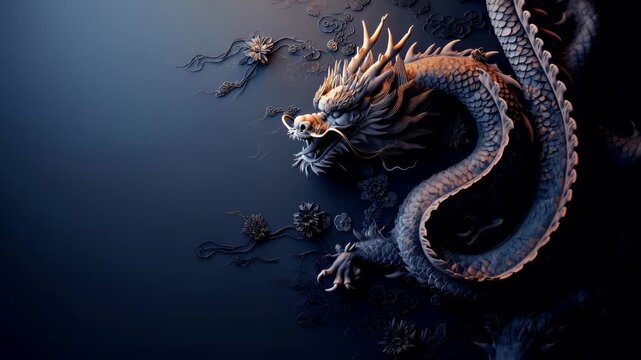 A detailed digital artwork of a dragon surrounded by ornate patterns and flowers. The dragon is depicted in a side profile, with its head turned slightly towards the viewer.