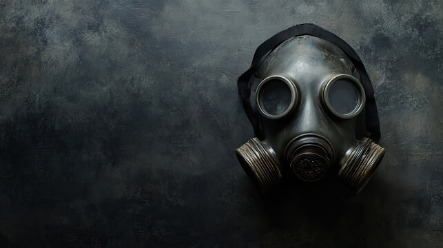 Eerie composition featuring a gas mask with dark and dramatic lighting for Day of Remembrance for all Victims of Chemical Warfare