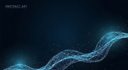 Abstract Blue Digital Network Wave with Particles technology