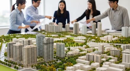 Diverse Professionals Collaborating on an Urban Planning Architectural Model Project