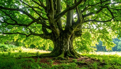 Majestic Beech Tree - A Verdant Canopy in the Sunlight.